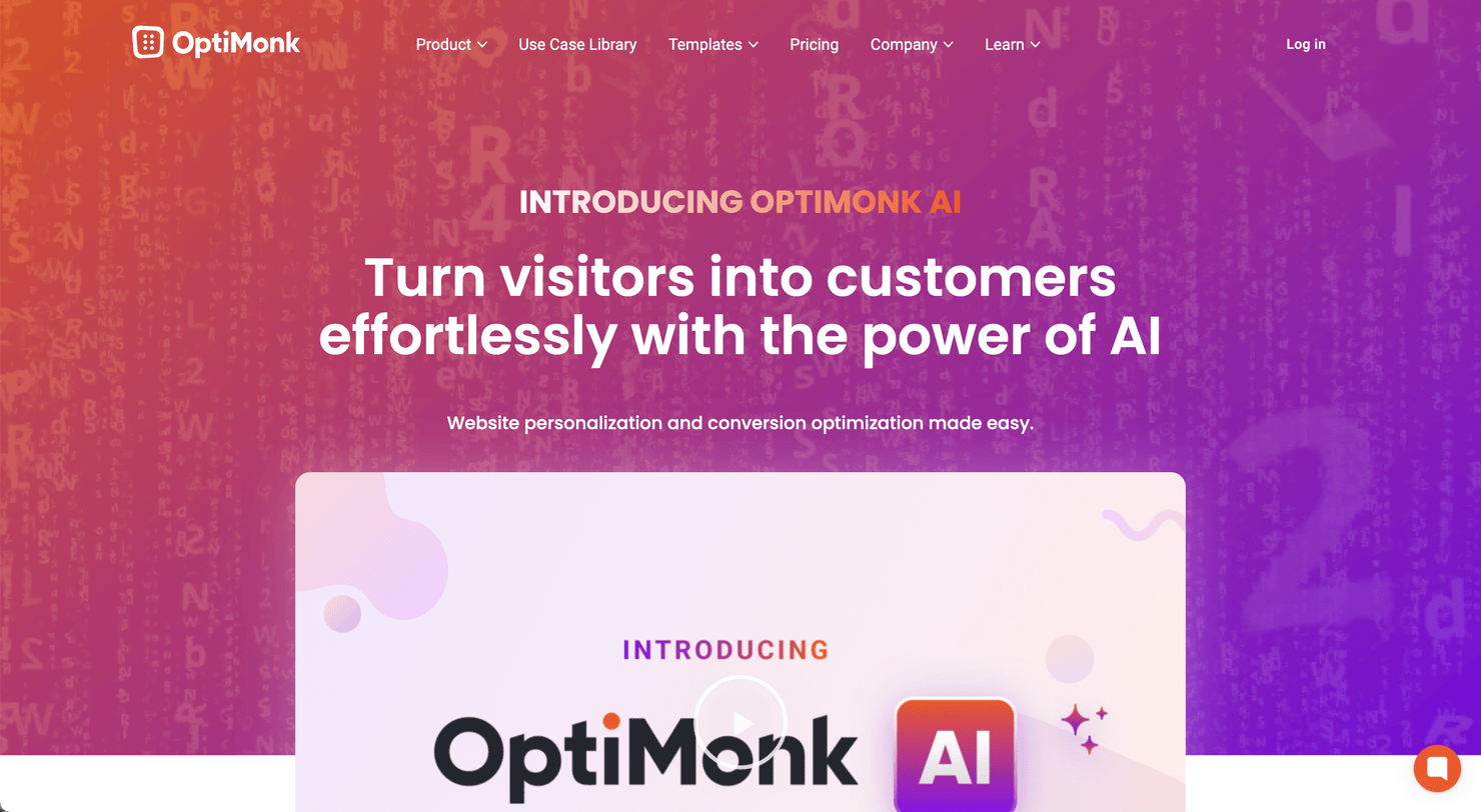 Optimonk AI's homepage