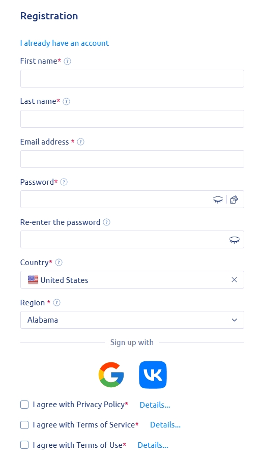 Sign up form