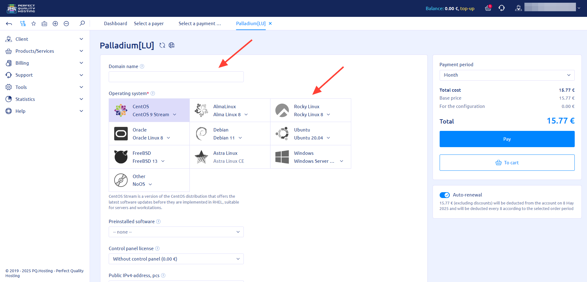 Hosting plan configurations