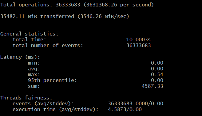 Memory Performance Test results