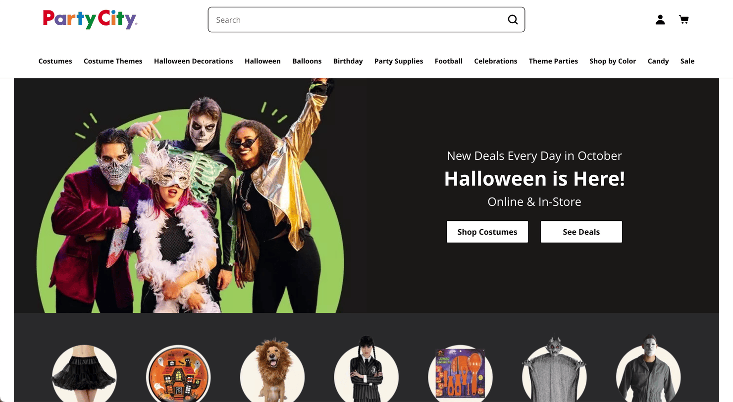 Party City's website