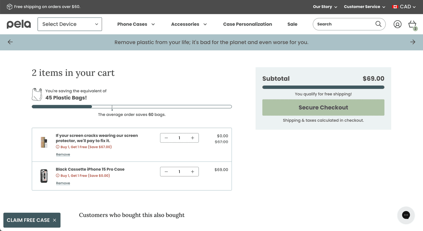Pela's secure checkout page
