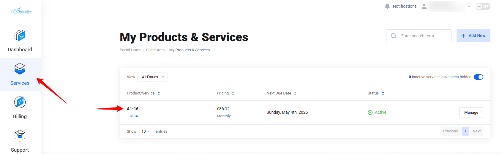 Server Management page