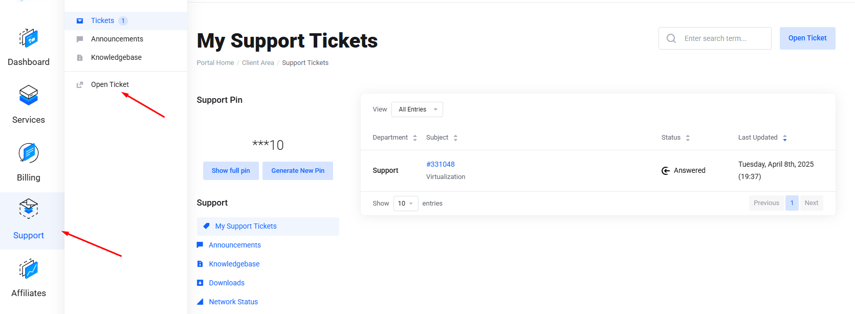 Open Ticket button