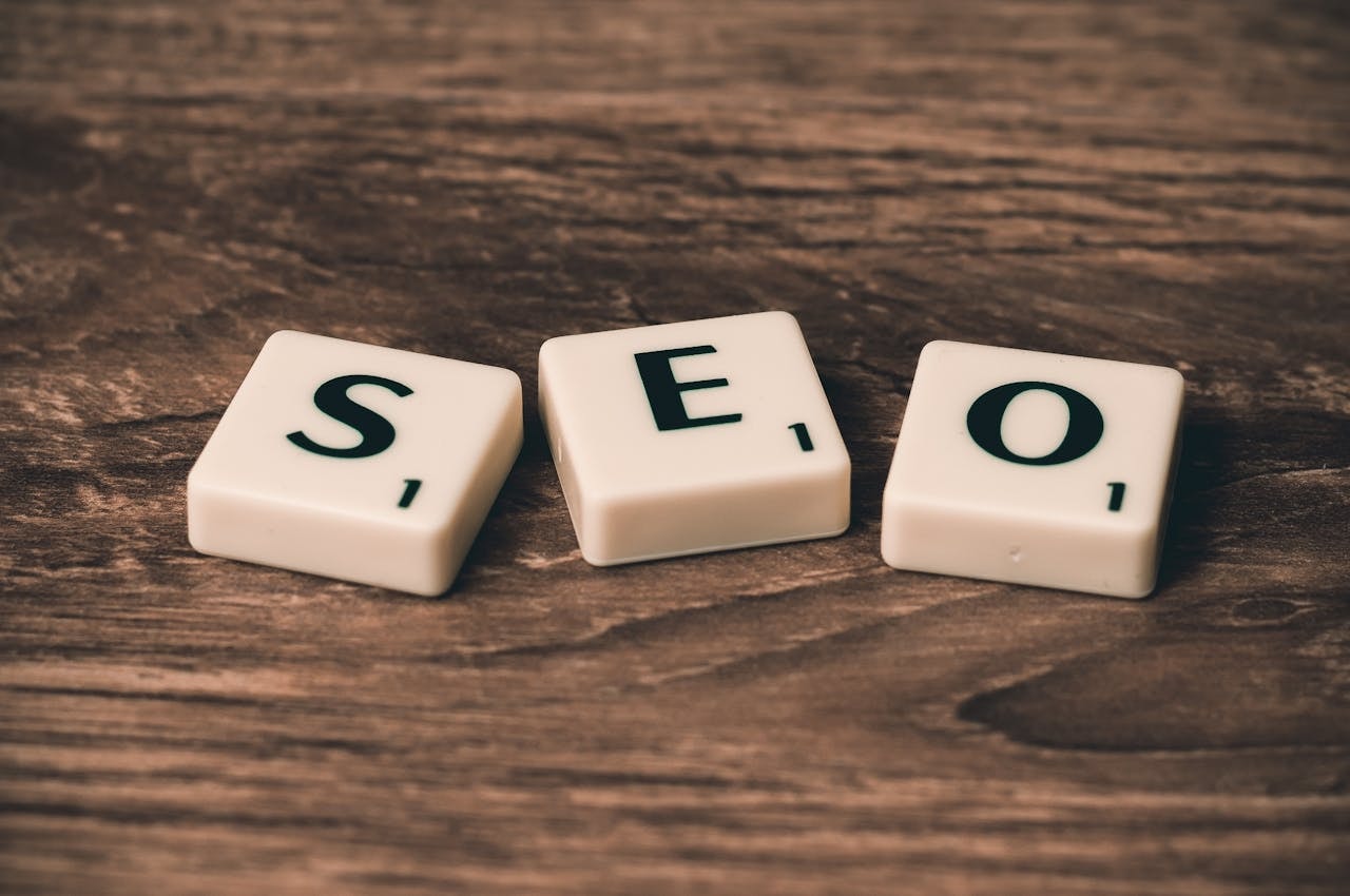Scrabble tiles of three letters SEO