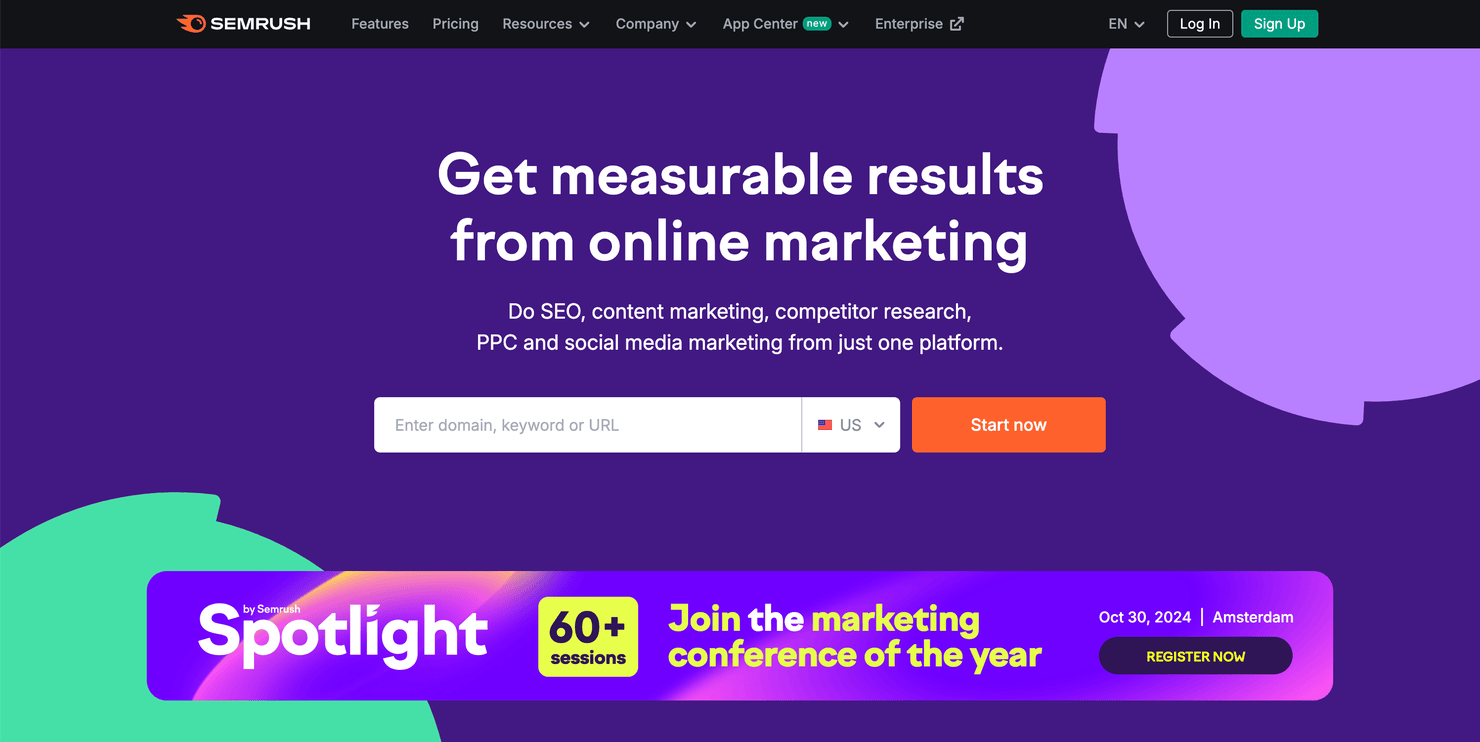 Semrush's homepage