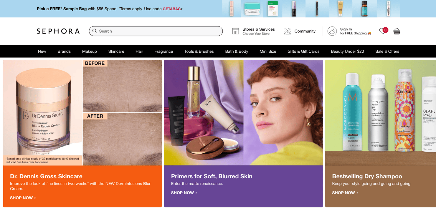 Sephora's homepage