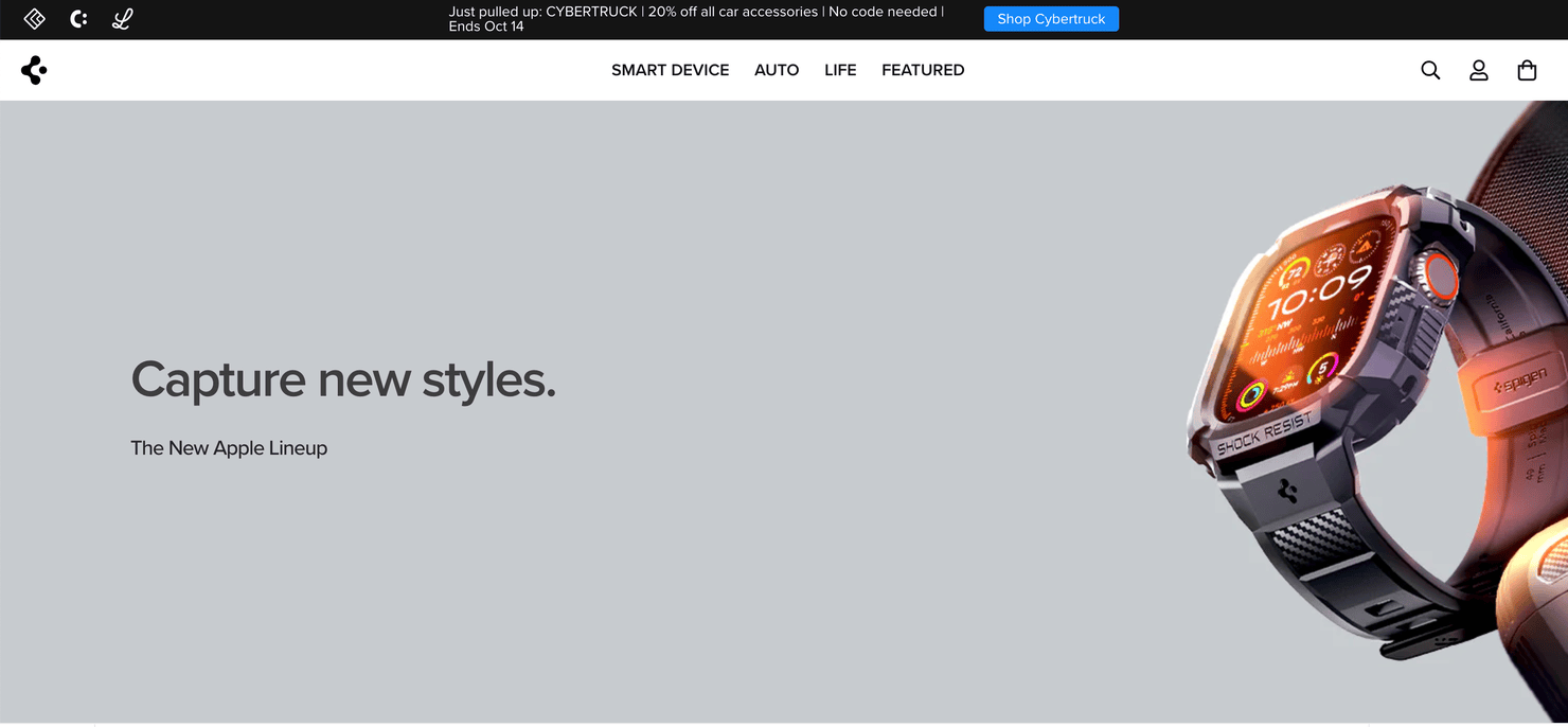Spigen's website, highlighting its Apple lineup
