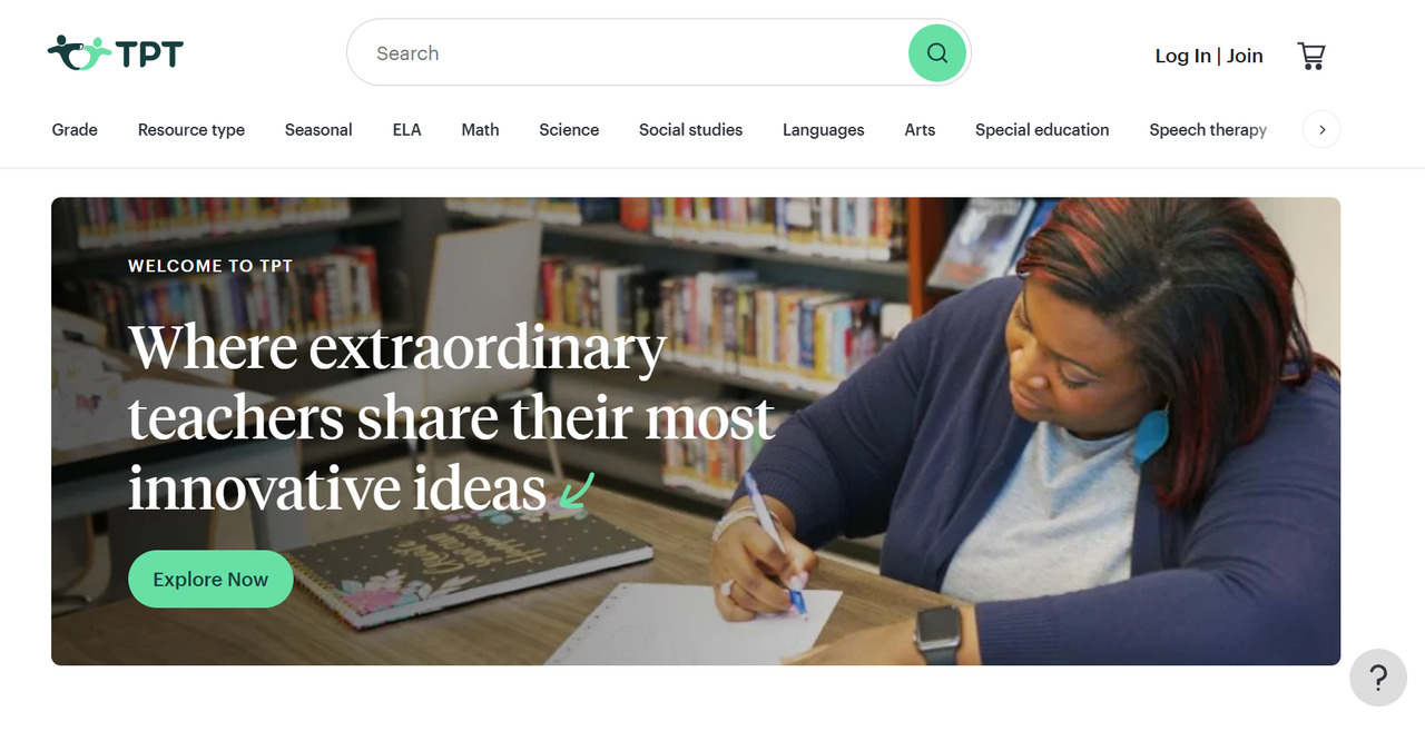 TPT website homepage.