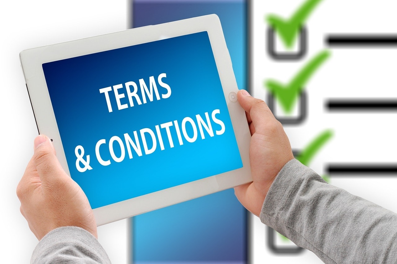 Terms and Conditions statement on a tablet.