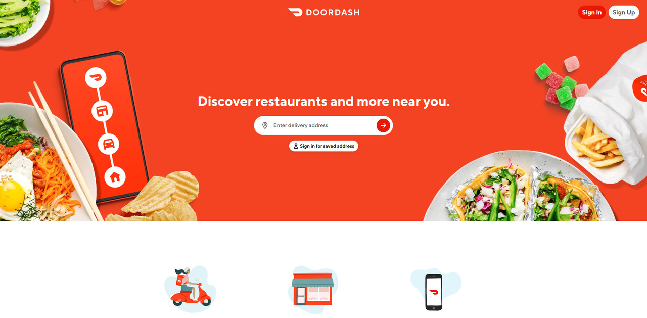 The DoorDash website interface.