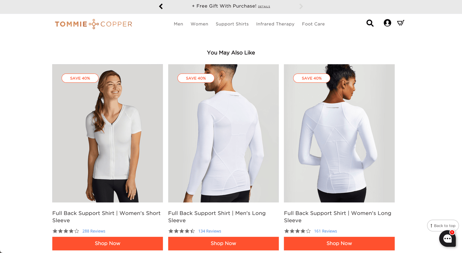 Tommie Copper's recommendation section