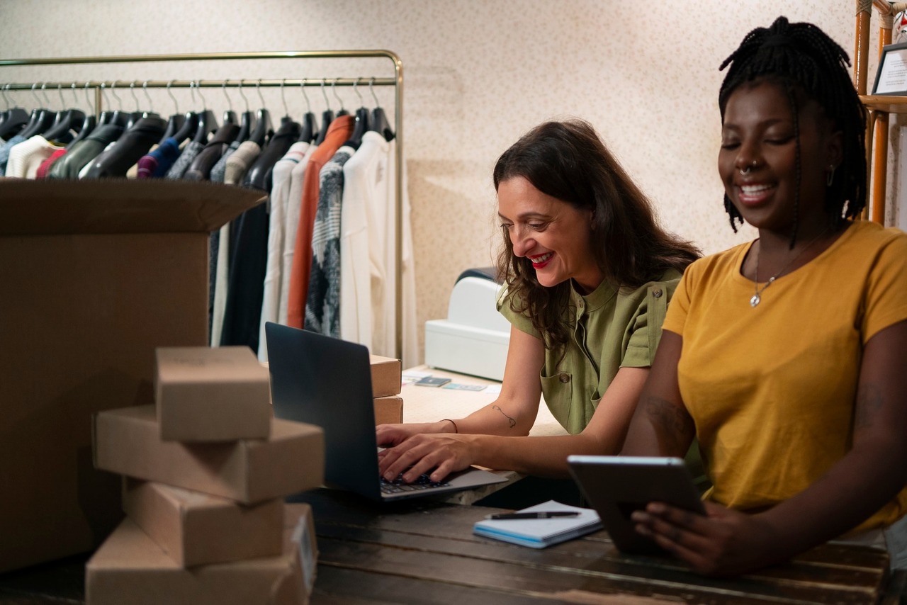 Two women in their dropshipping store.