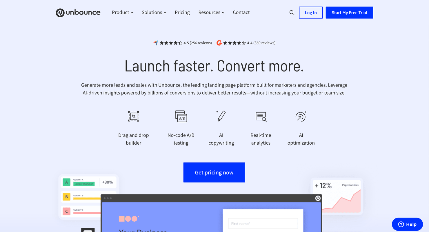 Unbounce's homepage