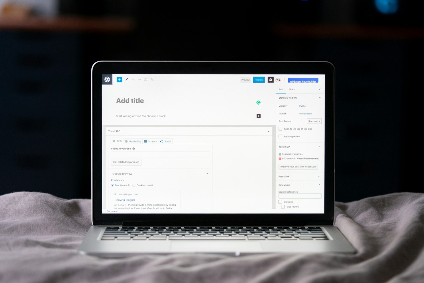 WordPress Editor displayed on a laptop screen 