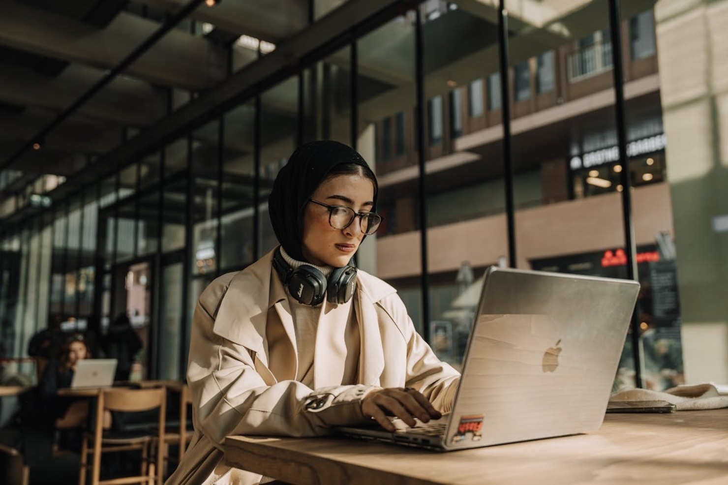 A woman using a laptop