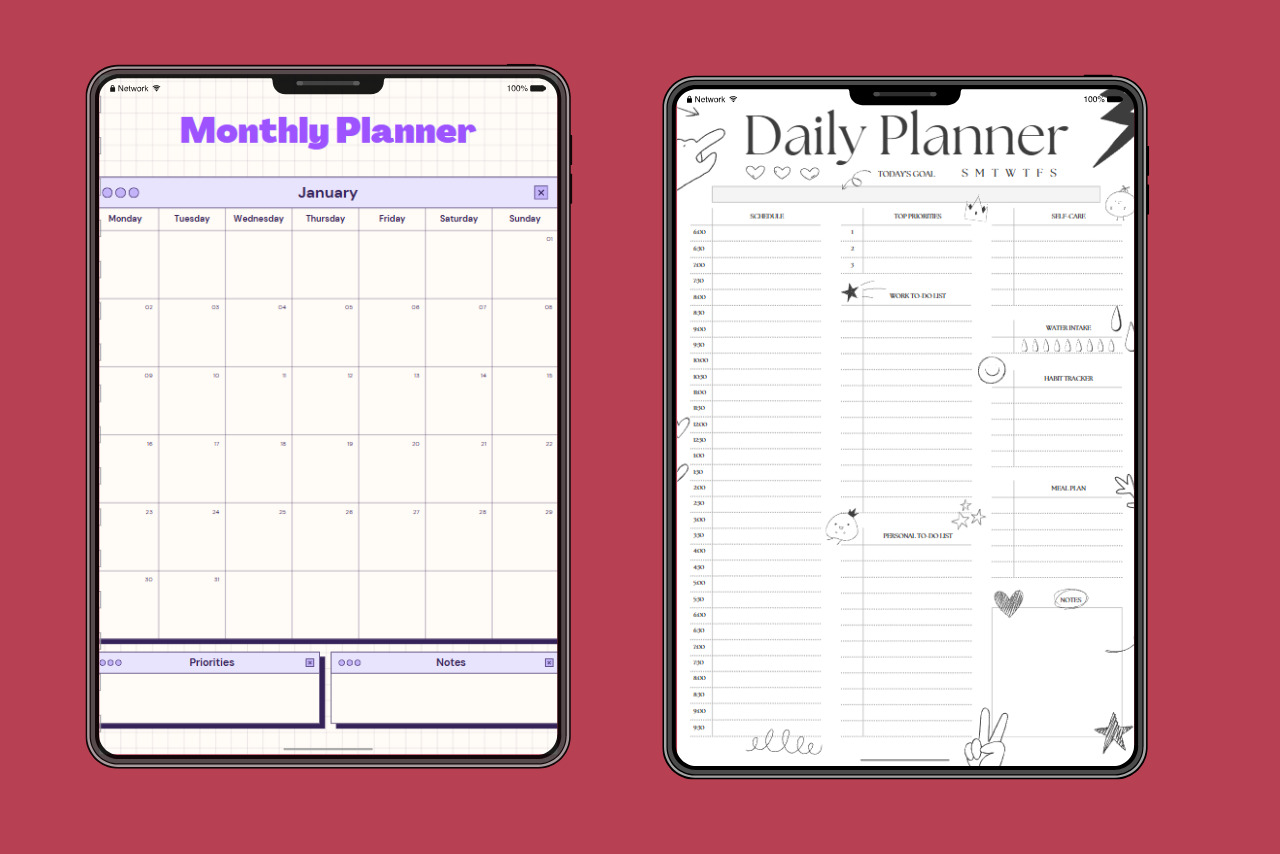Two kinds of digital planner one with date and the other without.