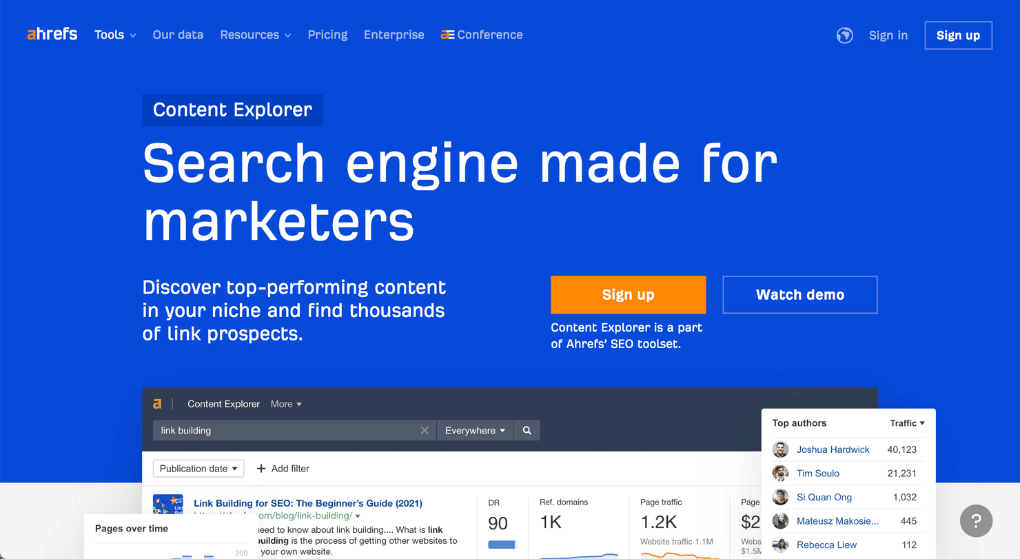 ahref's Content Explorer tool