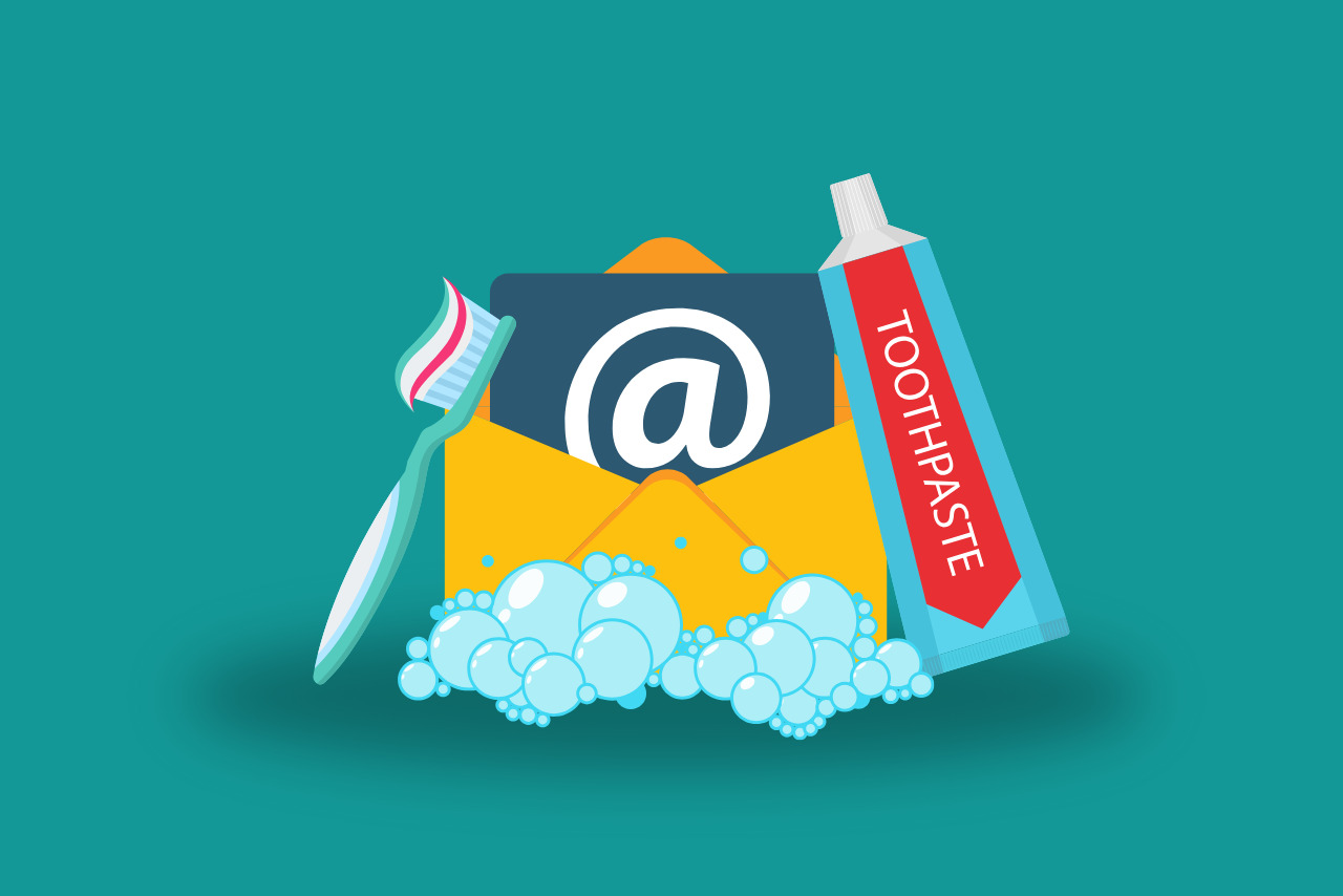 Soapy email icon with toothbrush and paste.