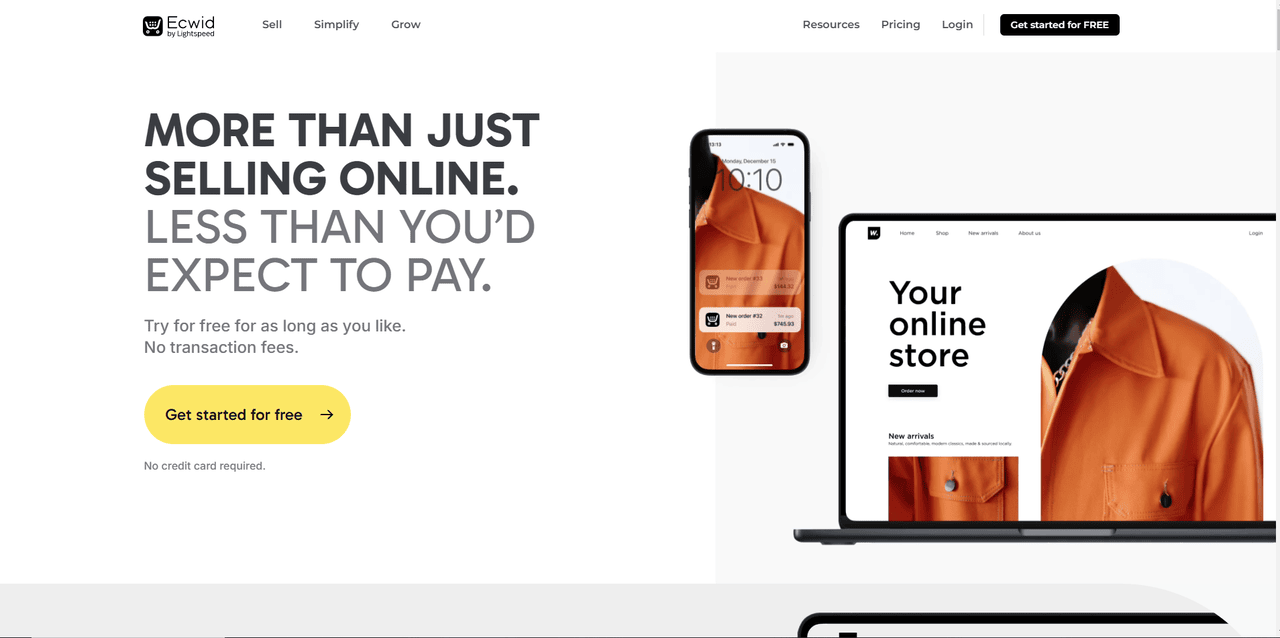 Ecwid's webpage.