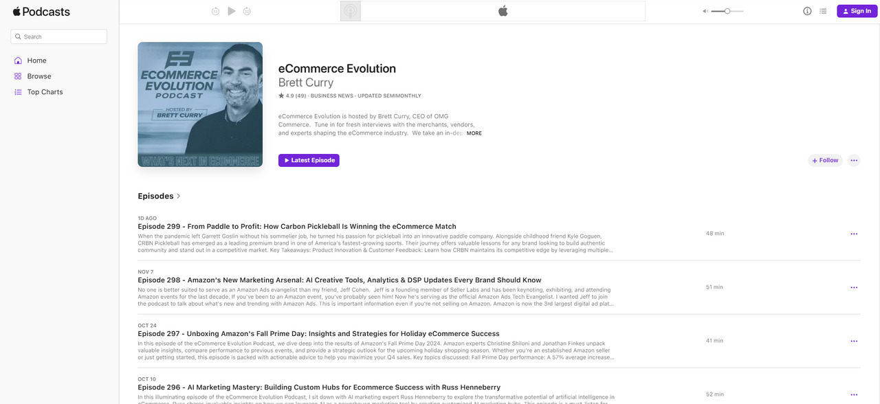 eCommerce Evolution Podcast show page on Apple.