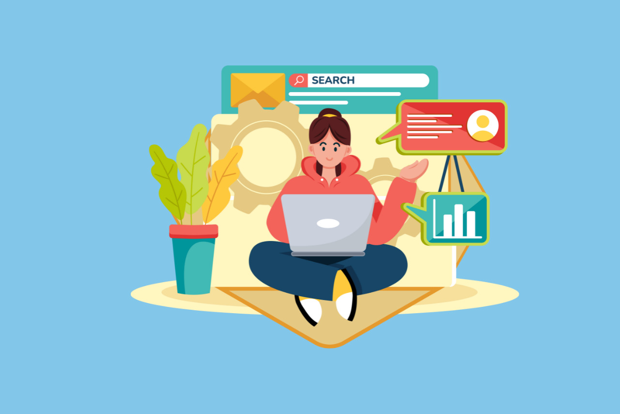 Illustration of person measuring email marketing list.
