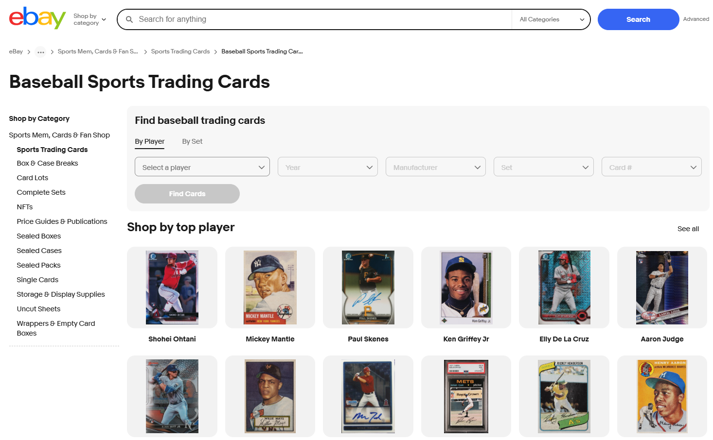 Baseball Cards Sold on eBay