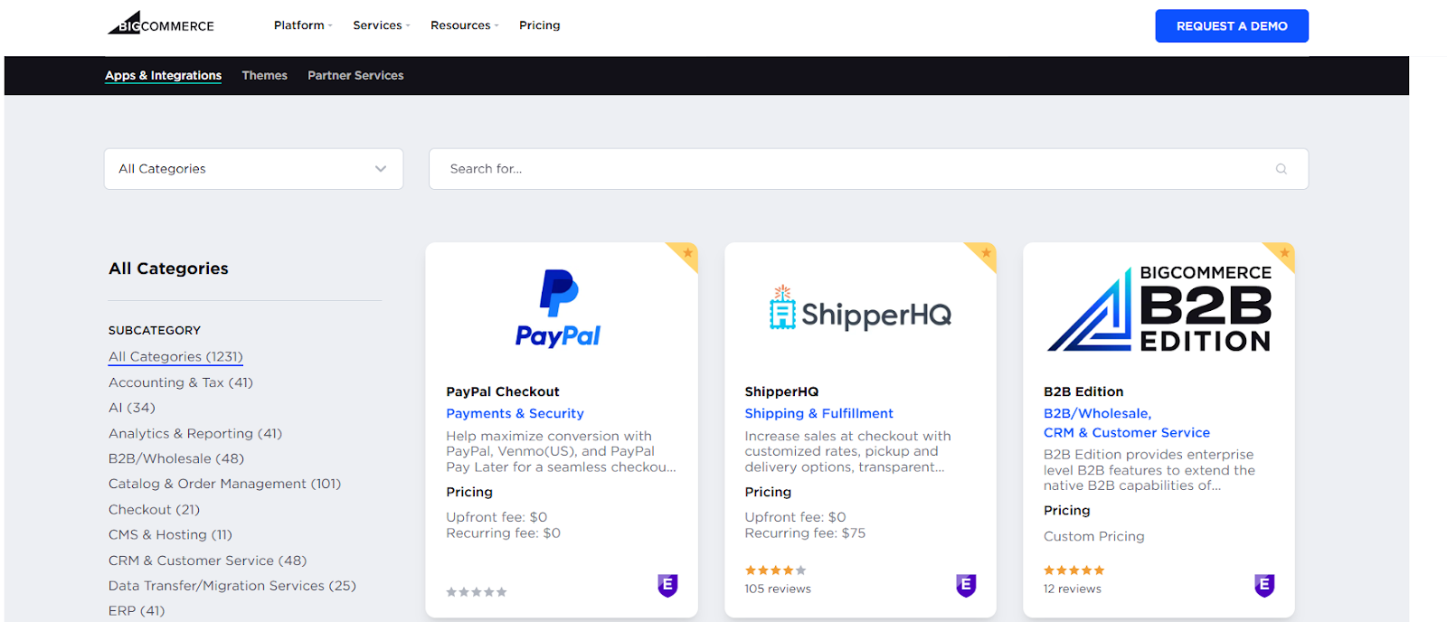 BigCommerce affiliate program: Website Features Screenshot