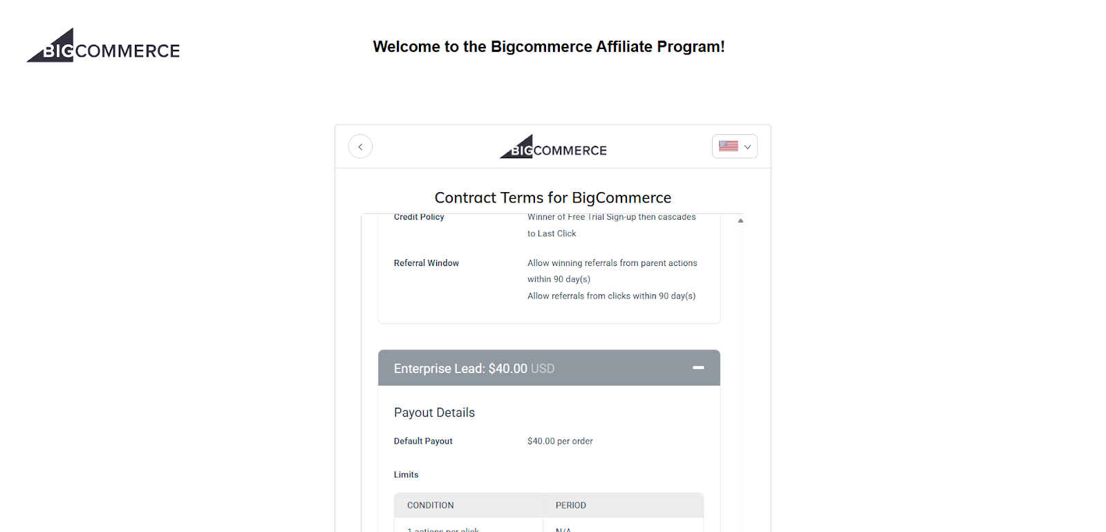 BigCommerce affiliate program: Step 3: Review and accept the contract terms