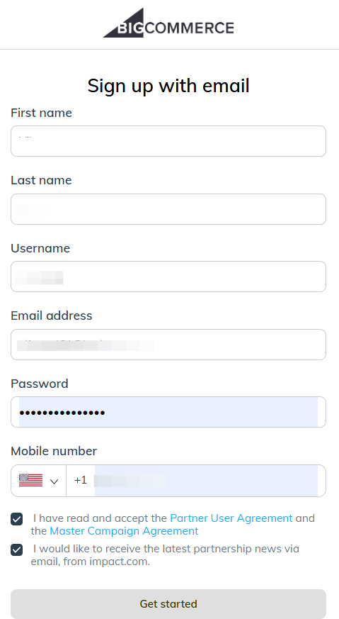 BigCommerce affiliate program: Step 4: Choose how to create your account