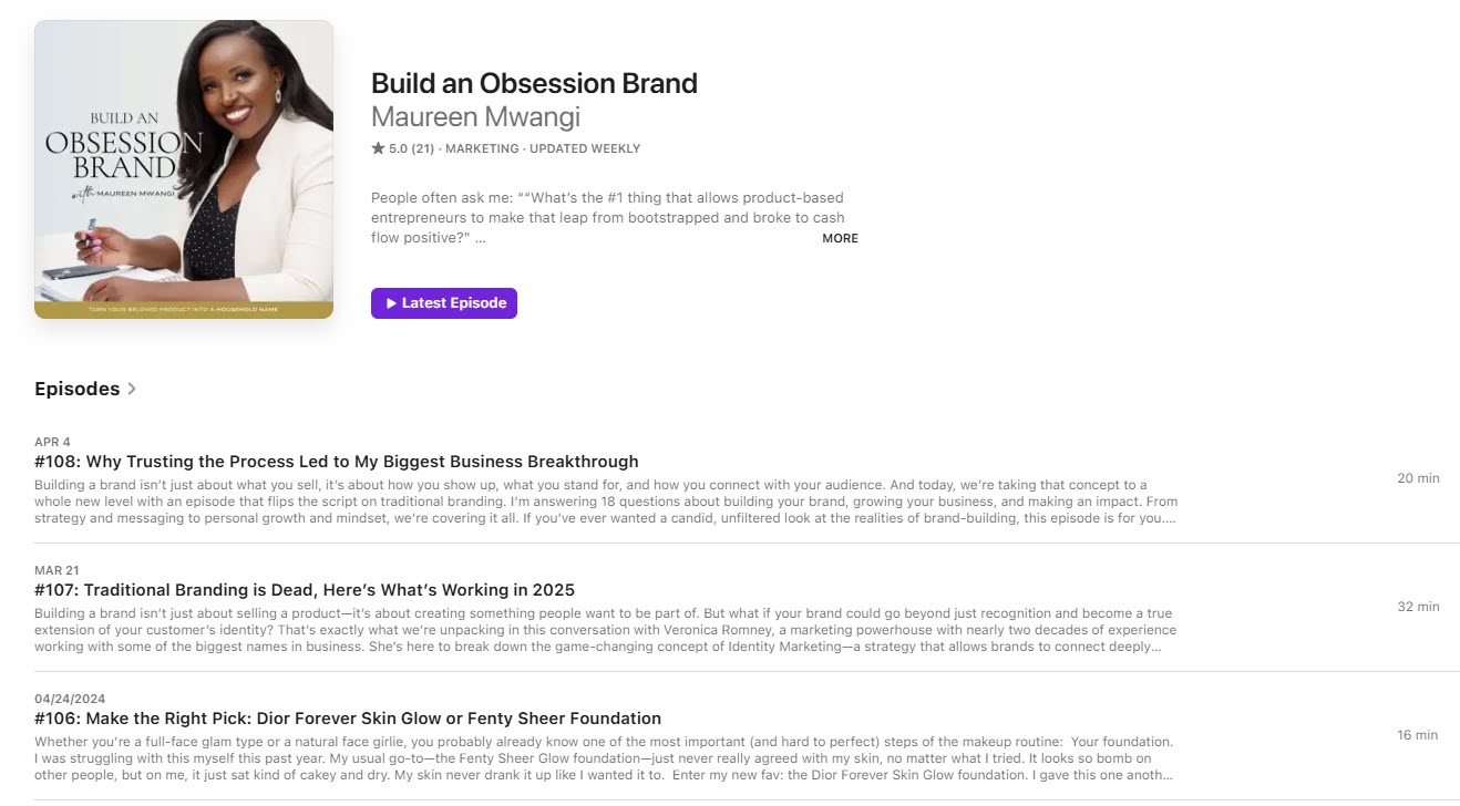 Build an Obsession Brand podcast website screenshot