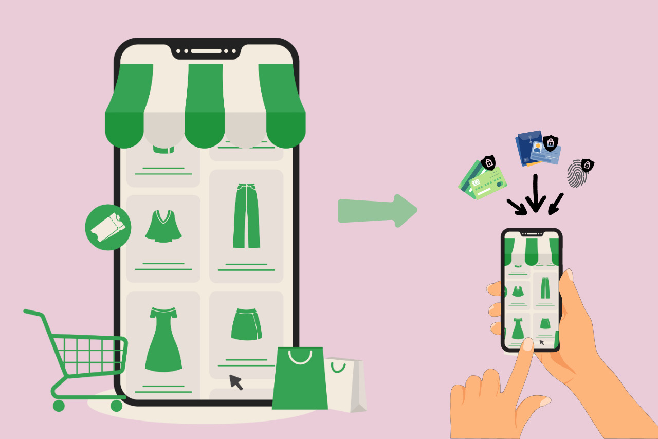 Person using online store with easy mobile navigation and secure payment system.