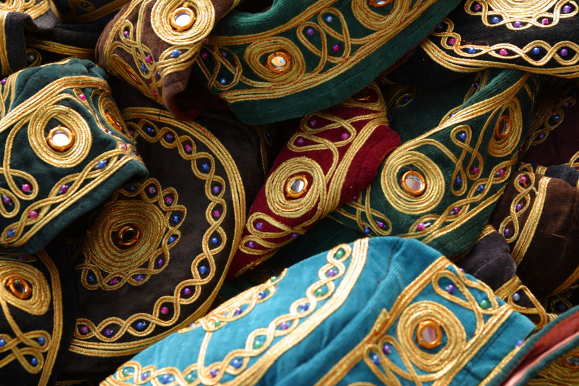 Decorative embroidered scarves.