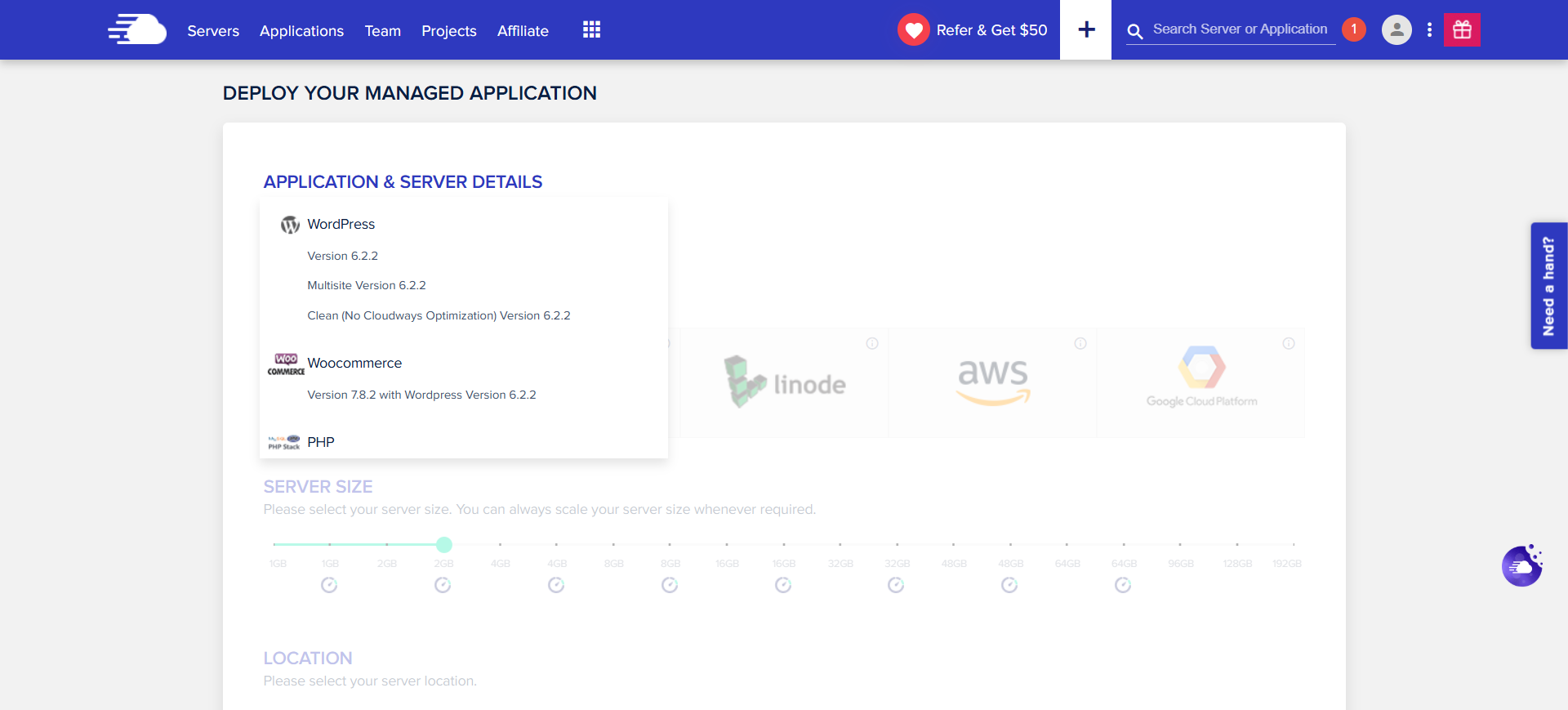 Cloudways Applications page