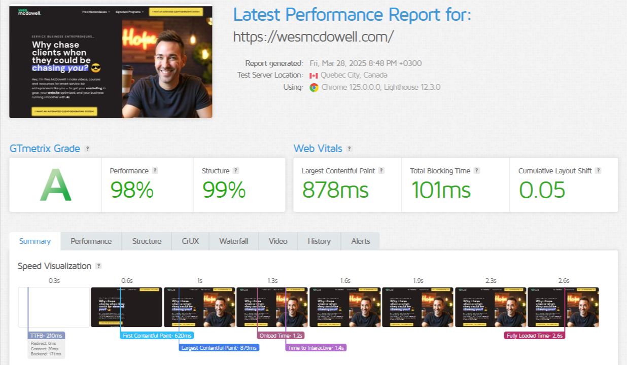 Kinsta GTmetrix results