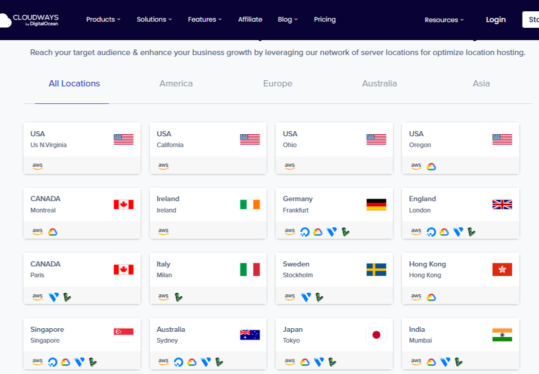 Cloudways Server Locations
