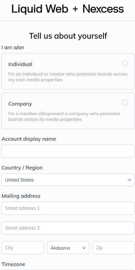 Liquid Web affiliate program Personal Information Form