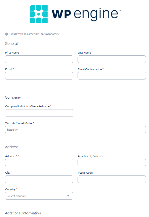 WPEngine affiliate program: Step 2: Fill in the application form 