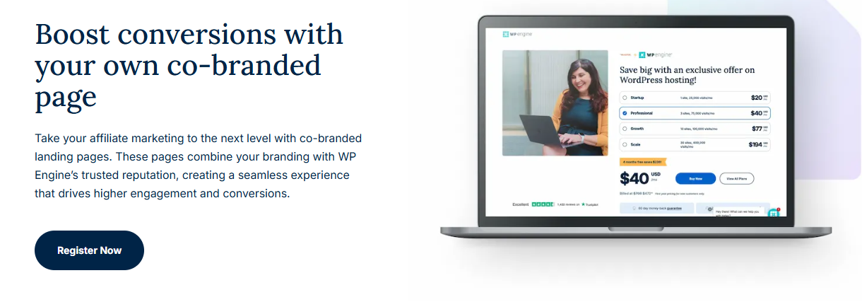 WPEngine affiliate program: Website Registration Screenshot 