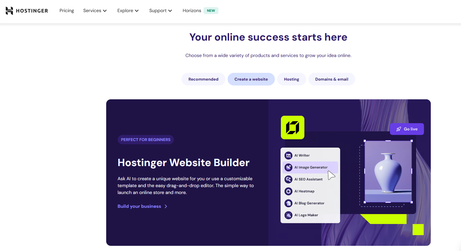 Creating a website with Hostinger website builder