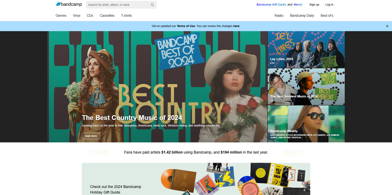 Bandcamp's website.