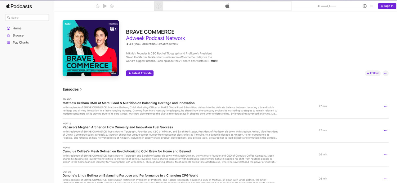 Brave Commerce podcast page on Apple.
