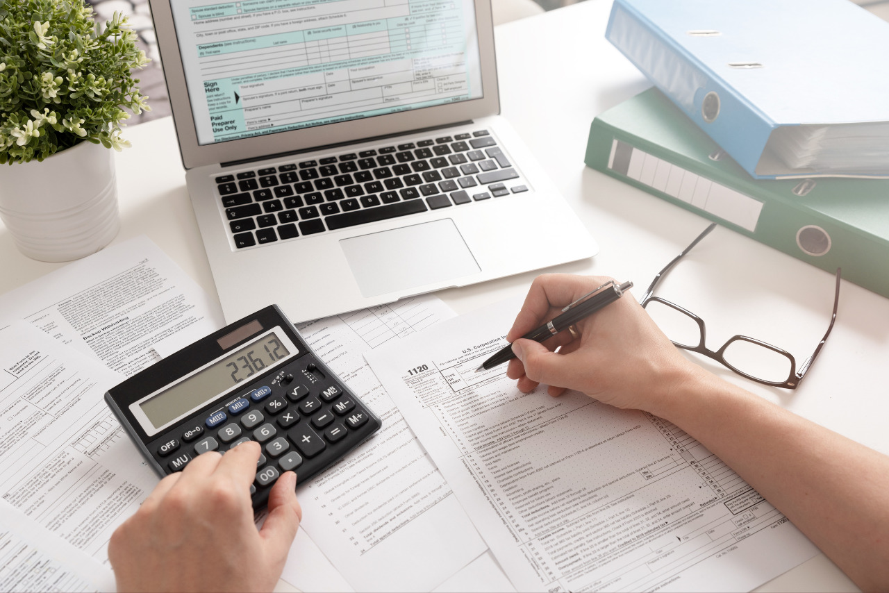 Accountant working on tax forms.