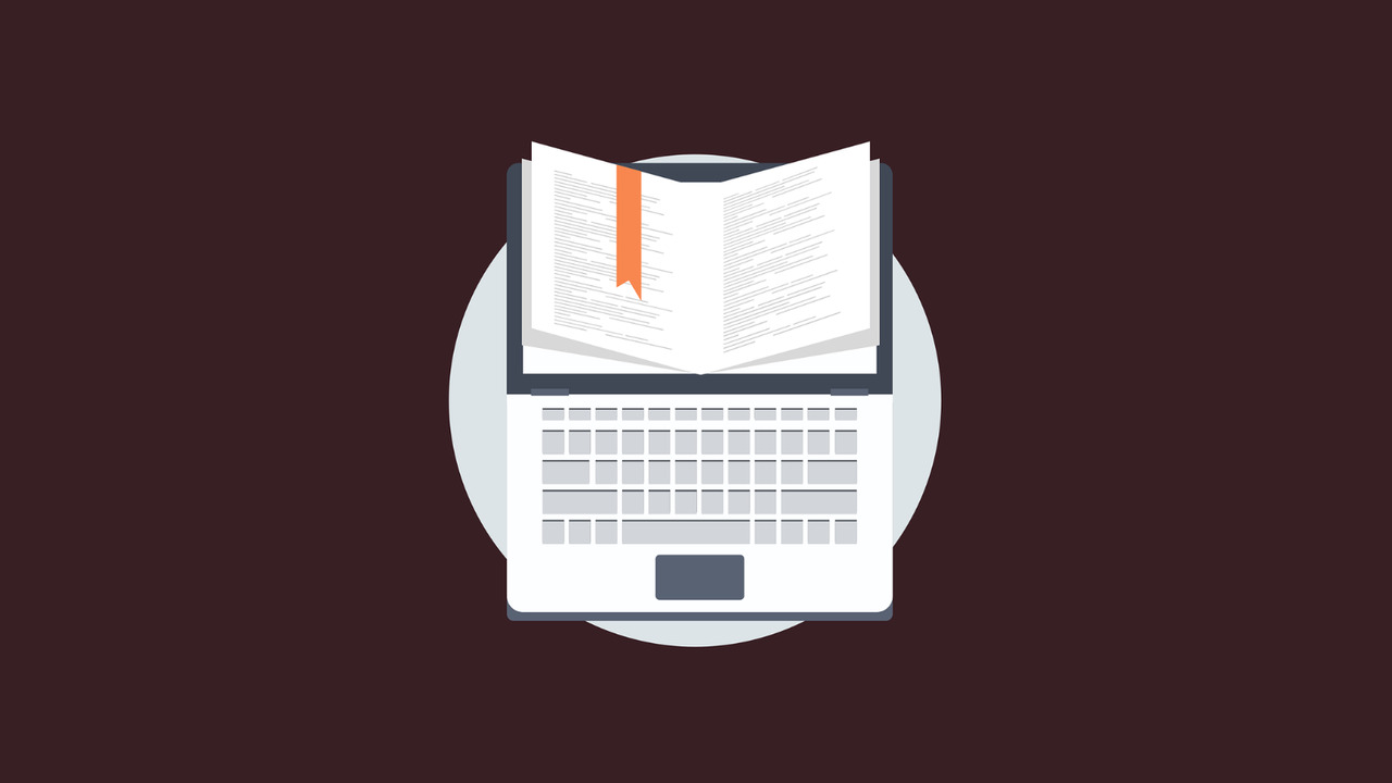 Open book popping out of laptop screen.
