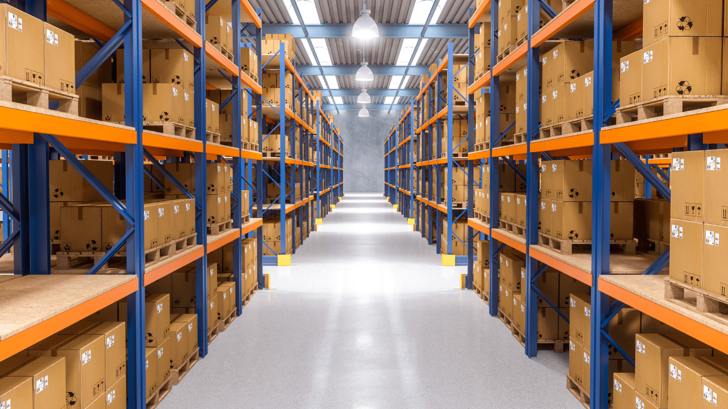 Storage warehouse shelves with boxes.