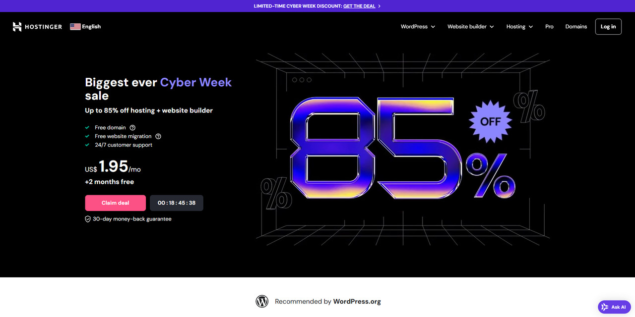 Hostinger's website screenshot