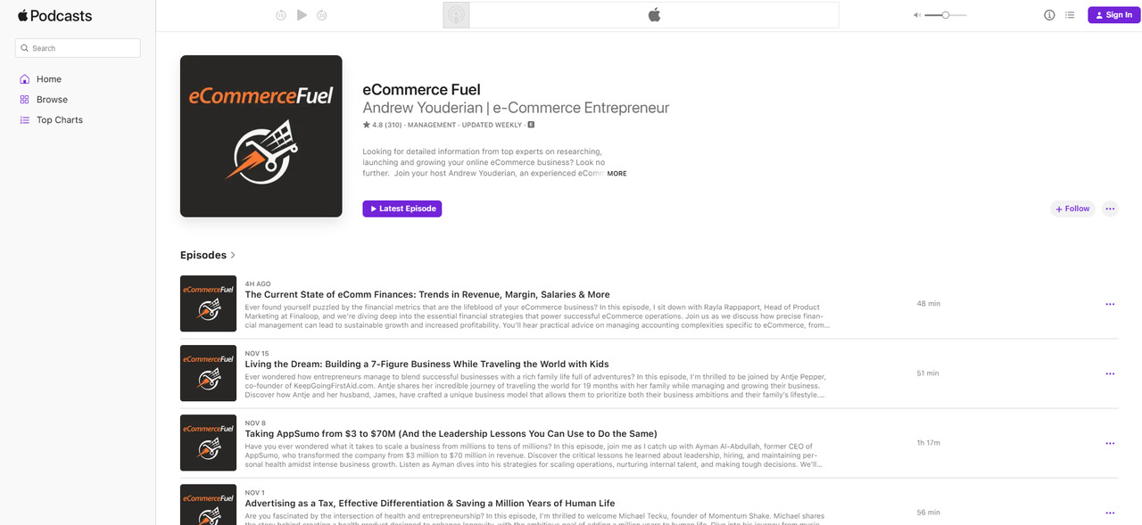 eCommerceFuel Podcast's page on Apple.