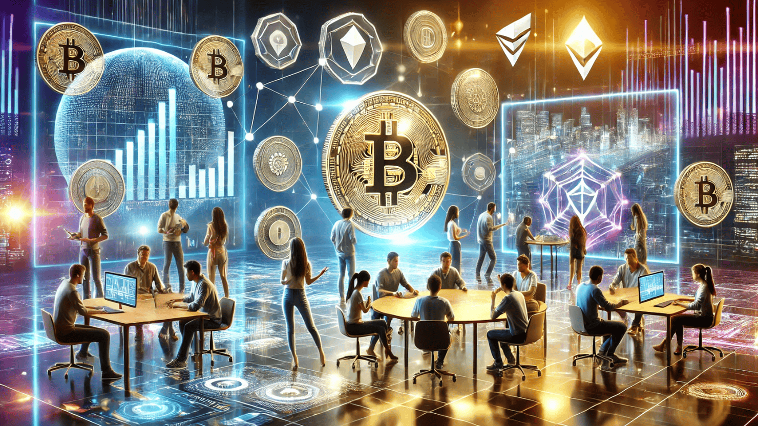 A futuristic cryptocurrency token crowdfunding campaign.