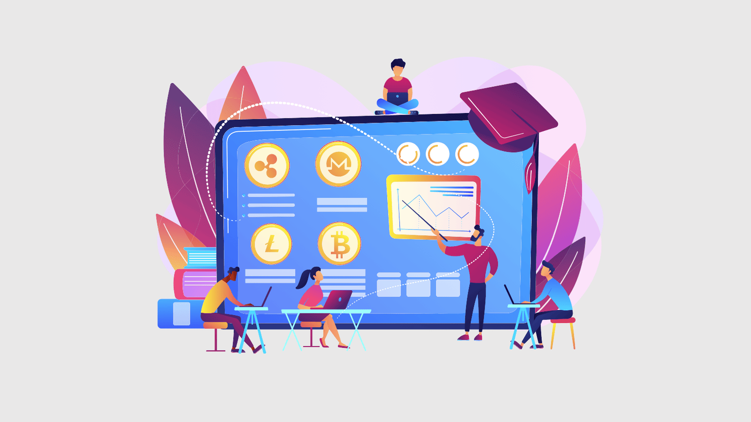 Cryptocurrency Trading Courses Concept Vector Illustration.