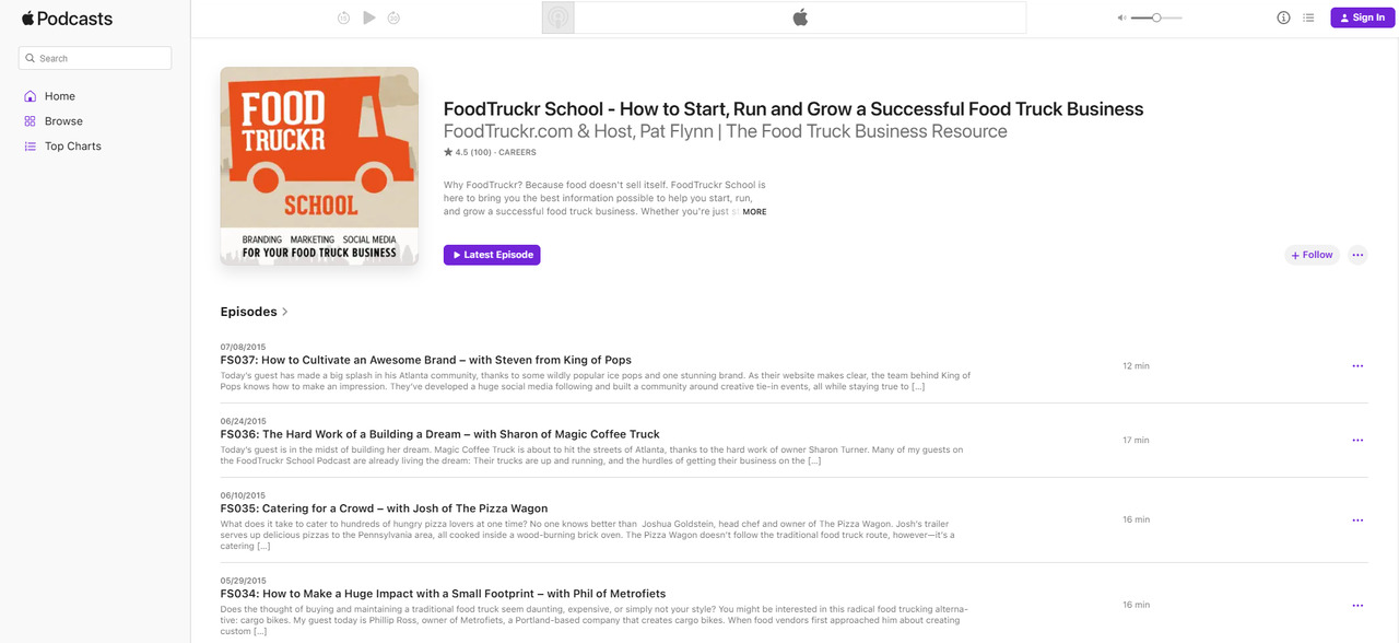 FoodTruckr School's podcast show on apple's website.